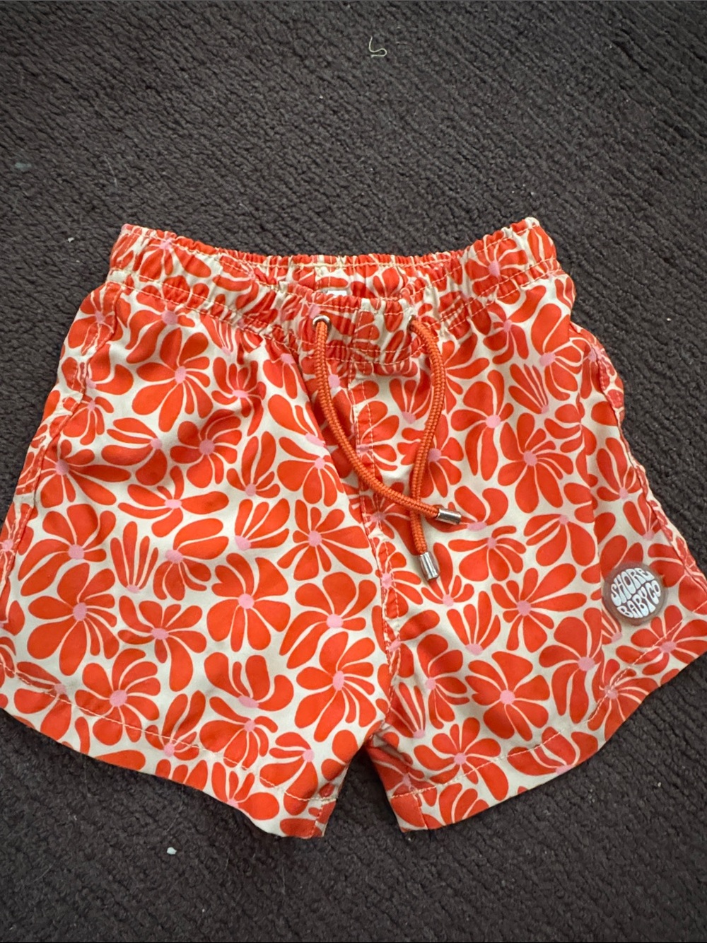 Orange and White Floral Swim Trunks for Kids